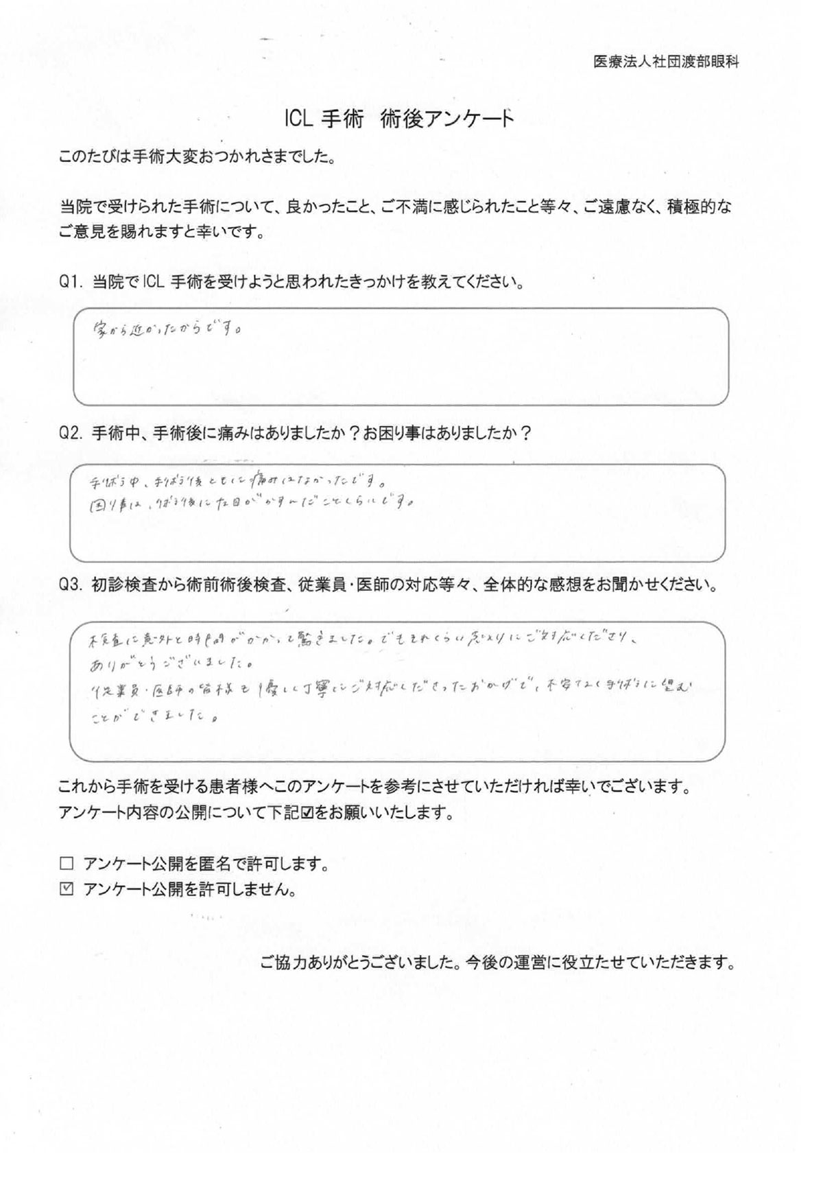 ICL手術 術後アンケート