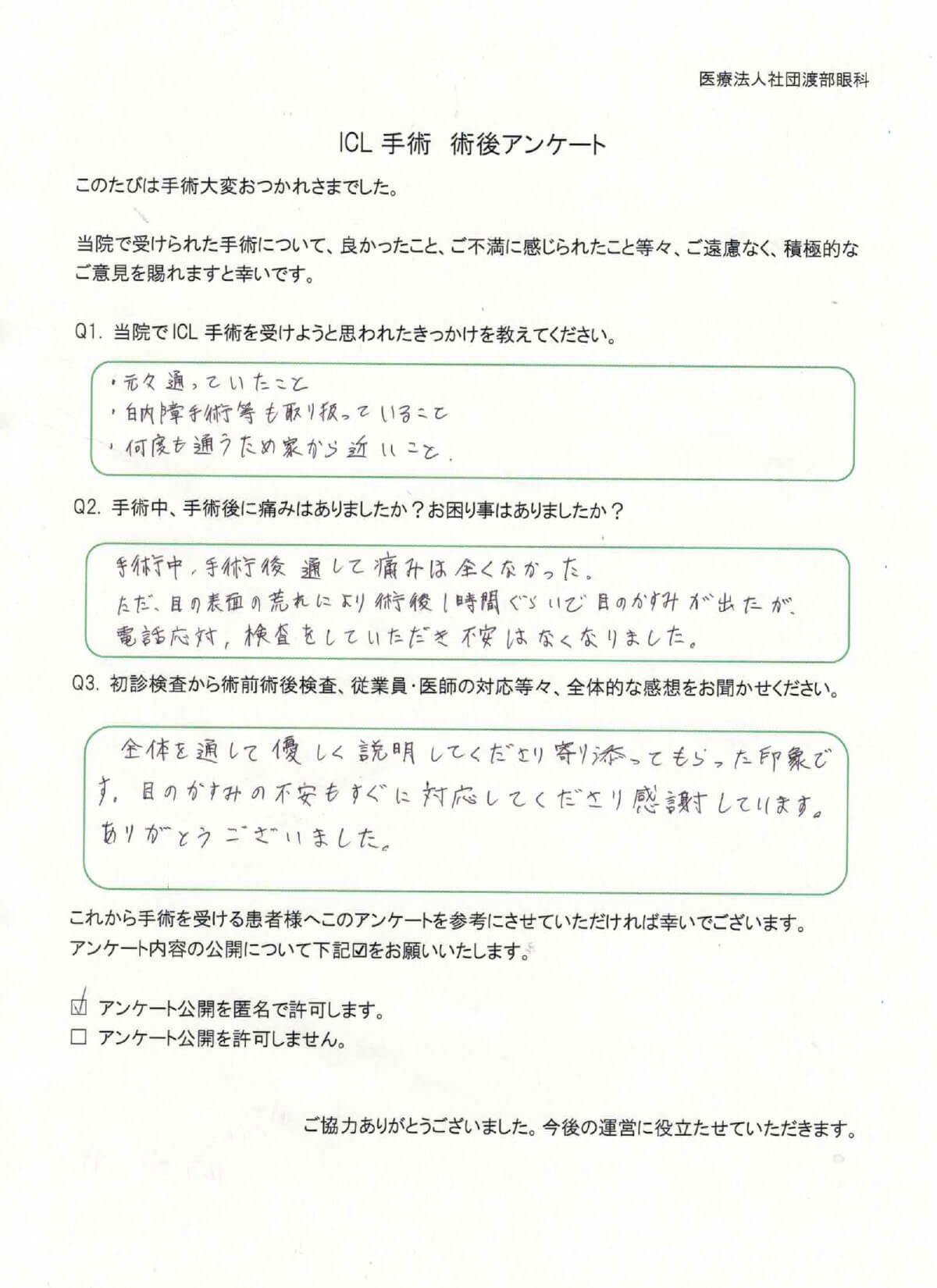 ICL手術 術後アンケート