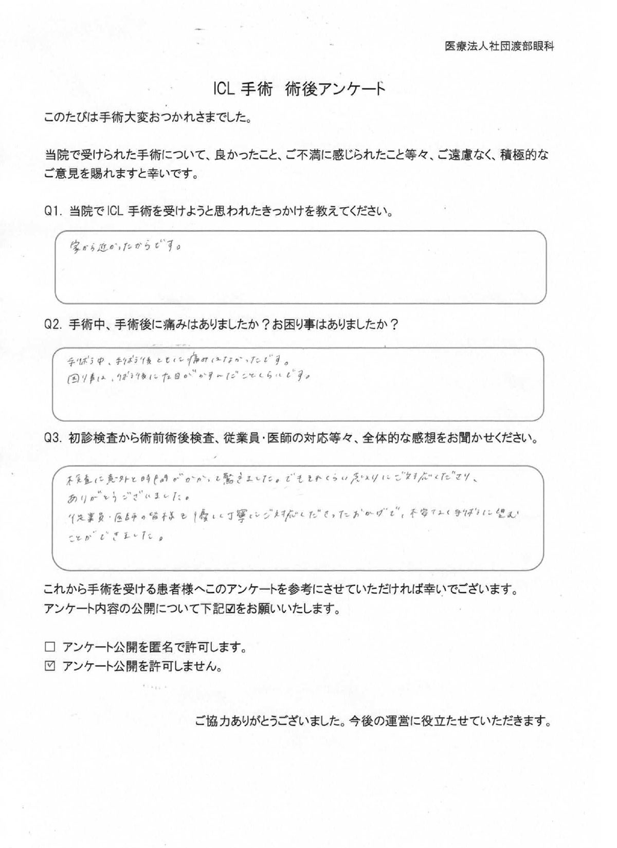 ICL手術 術後アンケート