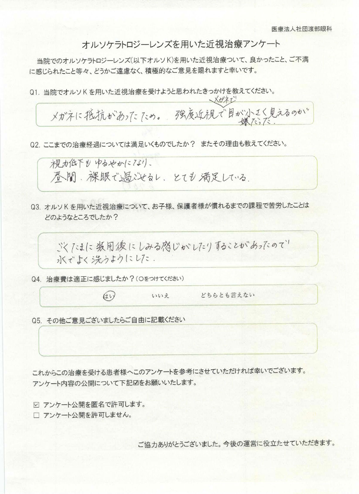 ICL手術 術後アンケート